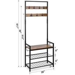 HOMEKOKO Coat Rack Shoe Bench, Hall Tree Entryway Storage Bench, Wood Look Accent Furniture With Metal Frame, 3-in-1 Design (Rustic Brown) 11 HOMEKOKO Coat Rack Shoe Bench, Hall Tree Entryway Storage Bench, Wood Look Accent Furniture With Metal Frame, 3-in-1 Design (Rustic Brown) -Safavieh Furniture 417Uam0Q5SL