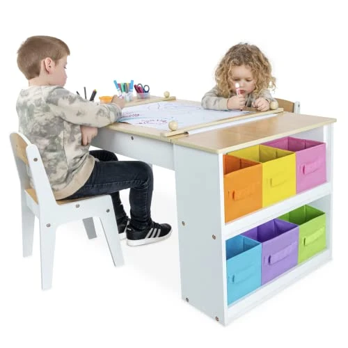 Milliard 2-in-1 Kids Art Table And Art Easel Set With Chairs For Playroom, Toddler Craft And Play Wood Activity Table With Storage Bins And Paper Roll 2 Milliard 2-in-1 Kids Art Table And Art Easel Set With Chairs For Playroom, Toddler Craft And Play Wood Activity Table With Storage Bins And Paper Roll - Image 2