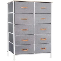 MuRealy Fabric Dresser With 10 Drawers - 2023 Upgraded Tall Storage Tower Fabric Drawer Dressers Chest For Bedroom, Closets, Nurseries With Maple Wooden Top And Easy Pull Handle(Light Grey)