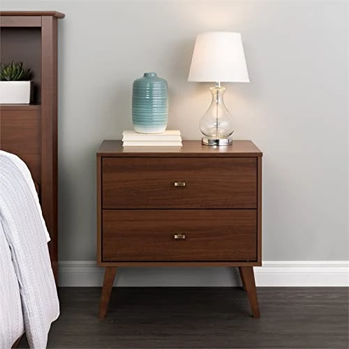 Pemberly Row Mid-Century Wood 2 Drawer Nightstand In Cherry 2 Pemberly Row Mid-Century Wood 2 Drawer Nightstand In Cherry - Image 2