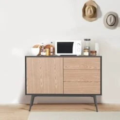 WILLIAMSPACE 46.8" Modern Sideboard Buffet Cabinet With 4 Doors & Adjustable Shelf & Gold Metal Frame, Floor Storage Cabinet, Standing Side Cabinet For Living Room, Hallway, Kitchen - Black&White&Gold -Safavieh Furniture 417lgN6C73L. AC