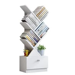 PAKMEZ Tree Shelf, Tree Shape Bookcase Shelf Standing Shelving Unit With Drawer Simple And Modern Multifunctional Floor Stand For Living Room Bedroom (Color : White, Size : 6 Floors)