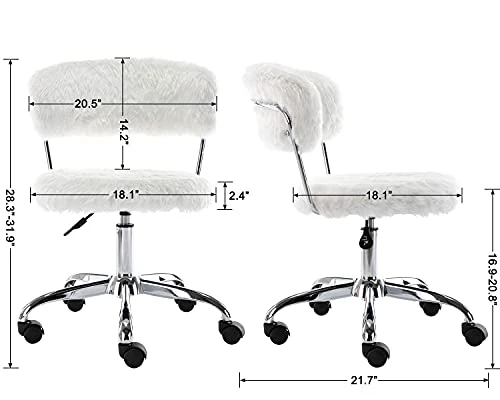 DM Furniture Fluffy Home Office Desk Chair Furry Faux Fur Swivel Task Chair For Women Girls Kids, Living Room Bedroom Vanity, White 2 DM Furniture Fluffy Home Office Desk Chair Furry Faux Fur Swivel Task Chair For Women Girls Kids, Living Room Bedroom Vanity, White - Image 2