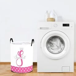 Personalized Laundry Basket Hamper,Princess Pink Dots,Collapsible Storage Baskets With Handles For Kids Room,Clothes, Nursery Decor -Safavieh Furniture 4185S7O4C8L