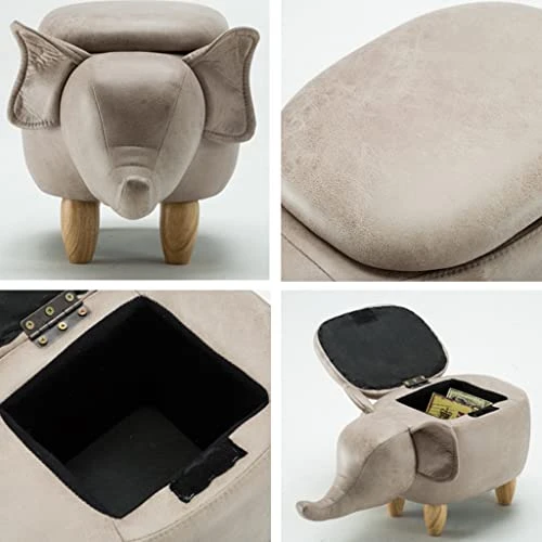 Animal Footstool Elephant Shape Storage Ottoman, Wood Low Stool For Bedroom,Living Room Or Entryway,Gift For Kids (Color : Beige, Size : 63 * 33 * 36cm) 3 Animal Footstool Elephant Shape Storage Ottoman, Wood Low Stool For Bedroom,Living Room Or Entryway,Gift For Kids (Color : Beige, Size : 63 * 33 * 36cm) - Image 3