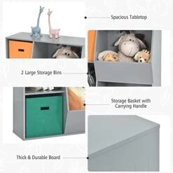 TUOCHUFUN Gray Wooden Storage Cabinet With Bookshelf And Toy Bins For Play Room, Nursery, And Daycare - 5 Cubbies Organizer For Kids Toys(Grey) -Safavieh Furniture 418MqkxlofL