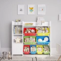Sturdis Kids Toy Storage Organizer With Kids Toy Shelf And 8 White Toy Bins – Perfect Toy Storage Solution - Your Kids Will Have Fun And You Will Be Free From Messes! -Safavieh Furniture 418ObqabvRL. AC