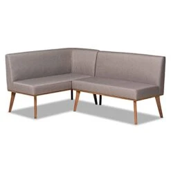 Baxton Studio Odessa Corner Sofa Bench Grey Fabric Upholstered And Walnut Brown Finished Wood 2-Piece Dining Corner Sofa Bench