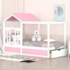 DEINPPA Twin Size House Bed With Drawer, House Platform Bed With Roof And Window, Cute Montessori Bed For Toddlers Kids Boys Girls