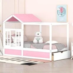 DEINPPA Twin Size House Bed With Drawer, House Platform Bed With Roof And Window, Cute Montessori Bed For Toddlers Kids Boys Girls -Safavieh Furniture 418SWhvLSNL. AC