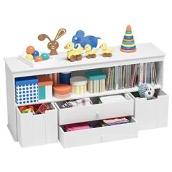 Timy Toy Storage Organizer With 2 Drawers, Wooden Toy Organizer Bins, Kids Bookshelf For Reading, Storing, Playing, White -Safavieh Furniture 418WRgeOg6L