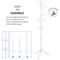 Clewiltess Wooden Tree 8 Hooks Coat Rack Stand, Hallway/Entryway Coat Hanger Stand For Clothes, Suits, Accessories,Super Easy Assembly (White) -Safavieh Furniture 418ZZUBmViL