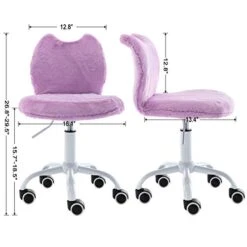 Cute Cat Kids Desk Chair, Comfortable Fuzzy Small Desk Chair For Girls And Boys, Ergonomic Adjustable Swivel Computer Chair, Purple -Safavieh Furniture 418bIxb0IAL