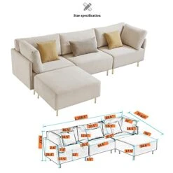 Familymill 108'' Linen L-Shaped Sectional Sofa With Removable Ottoman And 3 Pillows 12 Familymill 108'' Linen L-Shaped Sectional Sofa With Removable Ottoman And 3 Pillows -Safavieh Furniture 418bzc1MP0L