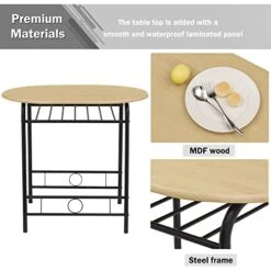 VECELO 3-Piece Bar Table Set, Round Tabletop & Chair For Kitchen Dining Room Breakfast, Built-in Wine Rack, Space Saving[X-Large], 33.46" Length X 23.6" Width, Black And Natural -Safavieh Furniture 418jijHXrNL