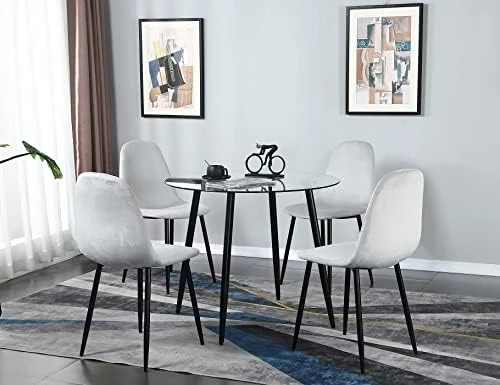 Bacyion Glass Dining Table Set For 4-5 Pieces Dining Room Table Set, Rectangle Kitchen Table With 4 Grey Fabric Dining Chairs, Modern Table & Chair Set For Dining Room, Kitchen, Dinette, Small Space 8 Bacyion Glass Dining Table Set For 4-5 Pieces Dining Room Table Set, Rectangle Kitchen Table With 4 Grey Fabric Dining Chairs, Modern Table & Chair Set For Dining Room, Kitchen, Dinette, Small Space - Image 8