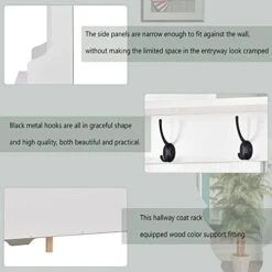 Hall Tree With Bench And Shoe Storage, Modern Hallway Coat Rack With Black Metal Hooks, Multifunctional Entryway Bench Hall Tree With Ample Storage Space For Living Room Hallway Bedroom, White -Safavieh Furniture 418q6N2rd9L