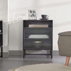 FURUIWUFENG Nightstand Bedside Tables With 3 Storage, Nightstand Pull The Glass Cabinet Door MDF Board End Table For Bedroom Living Room End Table (Color : Black, Size : Door Left) -Safavieh Furniture 418s69cLONS