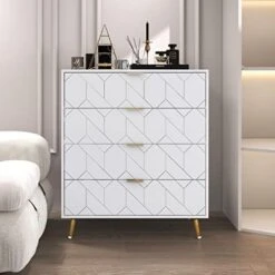 CIPACHO 4 Drawer Dresser For Bedroom, Modern Storage Chest Of Drawers,Nightstand,End Table For Living Room (White-4 Drawer) -Safavieh Furniture 418t4nnnHiL. AC