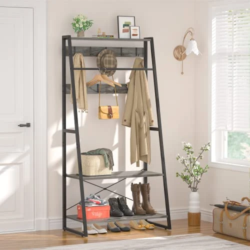 Unikito Coat Rack, 3-in-1 Hall Tree With Storage Shoe Rack, Freestanding Entryway Bench With Shelves, Industrial Entry Coat Stand With Metal Frame For Entrance, Foyer, Bedroom, Easy Assemble, Gray 5 Unikito Coat Rack, 3-in-1 Hall Tree With Storage Shoe Rack, Freestanding Entryway Bench With Shelves, Industrial Entry Coat Stand With Metal Frame For Entrance, Foyer, Bedroom, Easy Assemble, Gray - Image 5