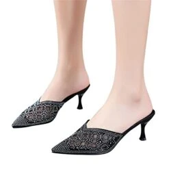 MatureGirl Sandals Women Fashion Summer Women Sandals Pointed Toe Rhinestones High Heeled Hollow Comfortable And Sexy House Gifts Women (Black, 7.5) -Safavieh Furniture 41922FzHRyL