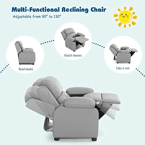 HONEY JOY Kids Recliner, 2-in-1 Toddler Lounge Chair With Armrest Storage, Adjustable Footrest & Headrest, Child-Size Kids Recliner Chair For Boys Girls 3+ Age Group (Gray) 4 HONEY JOY Kids Recliner, 2-in-1 Toddler Lounge Chair With Armrest Storage, Adjustable Footrest & Headrest, Child-Size Kids Recliner Chair For Boys Girls 3+ Age Group (Gray) - Image 4