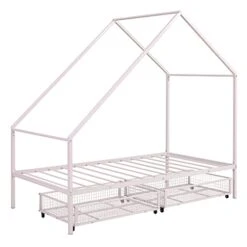 Quarte Metal Twin Size House Bed With Two Storage Drawers,Platform Bed With Roof And Slat Support,for Kid Teens Boys Girls Bedroom Use (Pink#e, Twin) -Safavieh Furniture 4194YbkzTLL