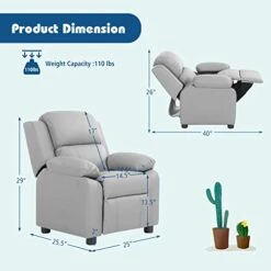 HONEY JOY Kids Recliner, 2-in-1 Toddler Lounge Chair With Armrest Storage, Adjustable Footrest & Headrest, Child-Size Kids Recliner Chair For Boys Girls 3+ Age Group (Gray) 10 HONEY JOY Kids Recliner, 2-in-1 Toddler Lounge Chair With Armrest Storage, Adjustable Footrest & Headrest, Child-Size Kids Recliner Chair For Boys Girls 3+ Age Group (Gray) -Safavieh Furniture 4195ijfLDJL