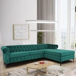 ORRD L-Shape Sectional Sofa, Velvet Tufted Chesterfield Couch Large Sofa Living Room Set With Chaise Lounge And Scrolled Arm For Living Room Home Furniture (Green) -Safavieh Furniture 4196V6wbNZL. AC