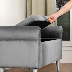 Doublewin 47-inch Long Storage Bench Bedroom End Of Bed Storage Ottoman Bench Velvet Tufted Upholstered Rolled Arm Window Bench With Storage Nailhead Entryway Bench For Living Room Bedroom,Grey -Safavieh Furniture 4197OfIA4PL