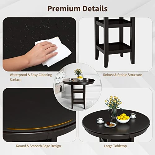 Giantex Round Counter Height Table, 42 Inch Wood Farmhouse Kitchen Table With 2-Storage Shelf, 2-Tier Modern Vintage Dining Room Table With Anti-Slip Foot Pads, Kitchen & Dining Room Furniture Table 3 Giantex Round Counter Height Table, 42 Inch Wood Farmhouse Kitchen Table With 2-Storage Shelf, 2-Tier Modern Vintage Dining Room Table With Anti-Slip Foot Pads, Kitchen & Dining Room Furniture Table - Image 3