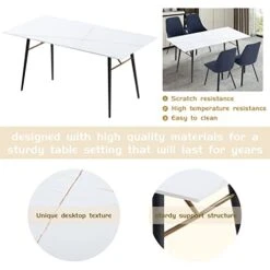 WILLIAMSPACE 70" Dining Table With Sintered Stone Top And Metal Legs, Modern Slate Dining Table For Living Room, Dining Room, Home And Office (White) -Safavieh Furniture 4199ef2xEgL