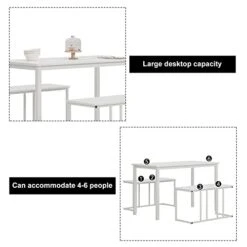 Soges Dining Table Set For 4, Kitchen Table Set With 2 Benches, Elegant Space-Saving Dining Room Furniture, 3 Pieces Breakfast Table Set Dining Table With Bench Dining Room Bench Set, White -Safavieh Furniture 419A6lNZONL