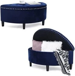 Joveco 43.5" Storage Bench- Velvet Half Moon Ottoman- Tufted Storage Ottoman With Rivet- Half Moon Storage Ottoman- Toy Chests & Storage Bench For Bedroom And Entryway (Gray) -Safavieh Furniture 419J2DCu09L. AC