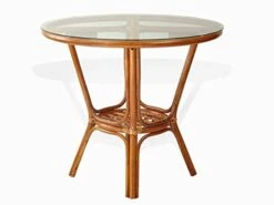 Pelangi Rattan Wicker Round Dining Table With Glass Top, Colonial