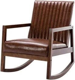 HNY Mid Century Rocking Nursery Chair With Wood Frames, Faux Leather Upholstered Farmhouse Living Room Armchair, For Living Room Bedroom, Light Brown -Safavieh Furniture 419PEDxXZwL. AC