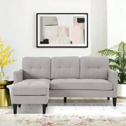 LETATA Convertible Sectional Sofa Couch With Chaise, Gray L Shaped Couch Sofa Set With Reversible Ottoman, Modern Small Sectional Couches For Living Room,Apartment,Small Spaces (Light Grey) -Safavieh Furniture 419Seg9jeIL