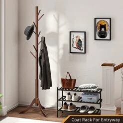 Coatrack 8 Standing Bamboo Coat Rack Hat Hanger 8 Hook For Jacket, Purse, Scarf Rack, Umbrella Tree Stand (Brown) -Safavieh Furniture 419Voxly2VL