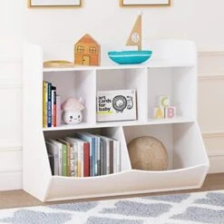 UTEX Toy Storage Organizer With Bookcase, Kid’s Multi Shelf Cubby For Books,Toys, Storage Organizer For Boys,Girls Play Room/Bedroom-White