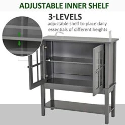 HOMCOM Coffee Bar Cabinet, Modern Sideboard Buffet Cabinet, Kitchen Cabinet With 2 Glass Doors, Adjustable Inner Shelving And Bottom Shelf, Grey -Safavieh Furniture 419eRbV1BsL