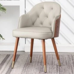 LUNLING Faux Leather Upholstered Chair Mid Century Modern Dining Chairs Gray With Walnut Wood Frame For Kitchen Dining Living Room Chairs(LightGray 1PCS)…