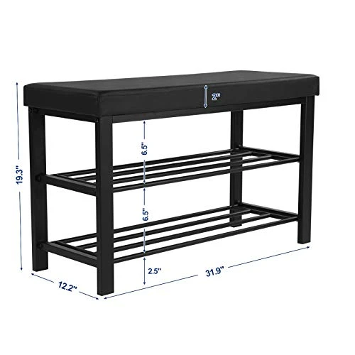 SONGMICS Shoe Bench, 3-Tier Shoe Rack For Entryway, Storage Organizer With Foam Padded Seat, Faux Leather, Metal Frame, For Living Room, Hallway, 12.2 X 31.9 X 19.3 Inches, Black ULBS58H 2 SONGMICS Shoe Bench, 3-Tier Shoe Rack For Entryway, Storage Organizer With Foam Padded Seat, Faux Leather, Metal Frame, For Living Room, Hallway, 12.2 X 31.9 X 19.3 Inches, Black ULBS58H - Image 2