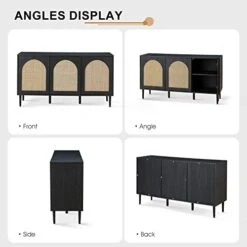 HULALA HOME Farmhouse Sideboard Buffet Cabinet With 3 Rattan Doors And 3 Shelves, Kitchen Storage Cabinet With Solid Wood Legs, Console Table Accent Cabinet For Living Room Dining Room Entryway, BLACK -Safavieh Furniture 419q6Kh8WGL