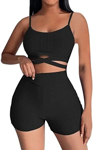 MatureGirl Womens 2 Piece Workout Sets Strappy Crop Top High Waisted Scrunch Shorts Yoga Outfits Outfits Women Dressy (Red, L) 15 MatureGirl Womens 2 Piece Workout Sets Strappy Crop Top High Waisted Scrunch Shorts Yoga Outfits Outfits Women Dressy (Red, L) - Image 15