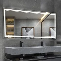 BBE 40 X 24 Inch LED Bathroom Wall-Mounted Mirror Anti-Fog Makeup Mirror With Dimmable Light And Touch Button(Horizontal/Vertical) 25 BBE 40 X 24 Inch LED Bathroom Wall-Mounted Mirror Anti-Fog Makeup Mirror With Dimmable Light And Touch Button(Horizontal/Vertical) -Safavieh Furniture 41A07LfDqL. AC