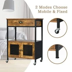 HOMBCK Coffee Cart Coffee Bar With Storage, Industrial Coffee Station With Drawer, Farmhouse Coffee Station Table With Doors And Shelves, Small Coffee Bar For Living Room, Rustic Brown -Safavieh Furniture 41A45cloCHL