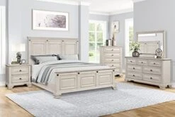 Va Wood Bedroom Set, King Panel Bed, Dresser, Mirror, Two Nightstands, Chest, Distressed Parchment -Safavieh Furniture 41ACGVK4oRL