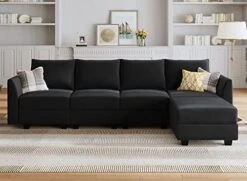 HONBAY Modular Sectional Sofa Convertible U Shaped Couch With Reversible Chaise Velvet Modular Sofa Sectional Couch With Storage Ottoman, Grey -Safavieh Furniture 41AGOk9HJSL. AC