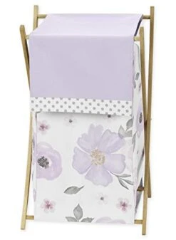 Sweet Jojo Designs Lavender Purple, Pink, Grey And White Baby Kid Clothes Laundry Hamper For Watercolor Floral Collection - Rose Flower