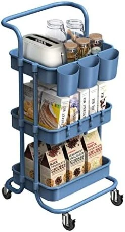 ALVOROG 3-Tier Rolling Utility Cart Storage Shelves Multifunction Storage Trolley Service Cart With Mesh Basket Handles And Wheels Easy Assembly For Bathroom, Kitchen, Office (White) 14 ALVOROG 3-Tier Rolling Utility Cart Storage Shelves Multifunction Storage Trolley Service Cart With Mesh Basket Handles And Wheels Easy Assembly For Bathroom, Kitchen, Office (White) -Safavieh Furniture 41AHw23MhBL. AC